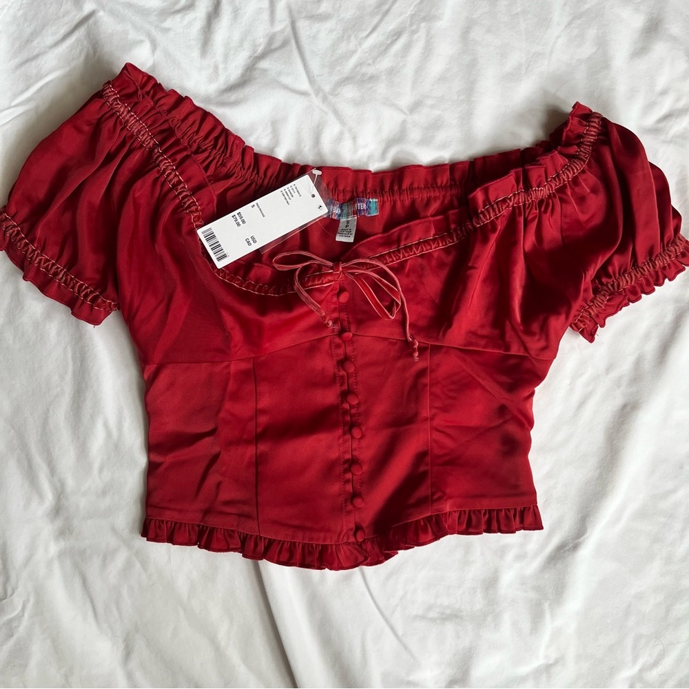 Urban outfitters red corset peasant top size small